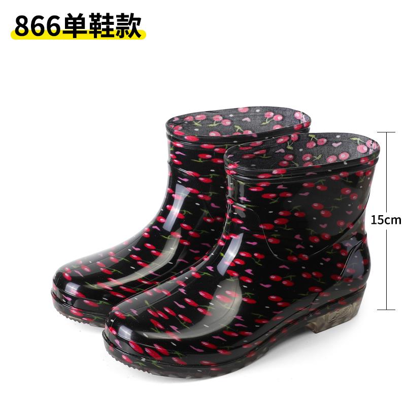 热销短筒女雨鞋女士短靴防水鞋水靴时尚水晶花布加厚胶鞋防滑劳保