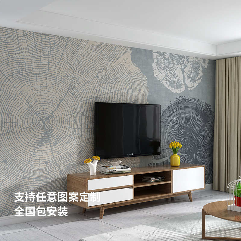 热销德尔菲诺无缝墙布简约现代客厅卧室电视背景墙树木年轮定制壁