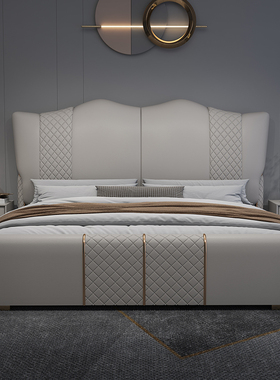 真皮床意式轻奢主卧2米双人大床现代简约高端家用1.8米储物皮艺床