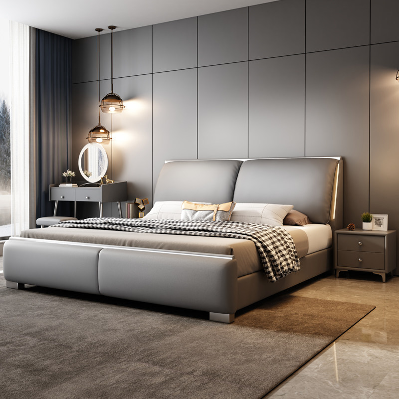 大象耳朵真皮床头层牛皮主卧大床