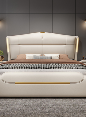 意式真皮床主卧2米2.2米双人带储物软包皮床现代简约卧室1米8婚床