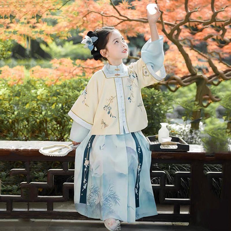 女童汉服新款明制套装2025秋冬款古装国风小女孩唐U装马面裙三件