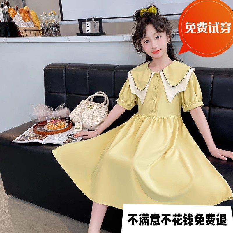 女童学院风连衣裙夏装2024新款洋气儿童棉布长裙夏季女孩翻领裙子,童装/婴儿装/亲子装,连衣裙,淘宝优惠券,粉丝福利购,淘宝优惠卷