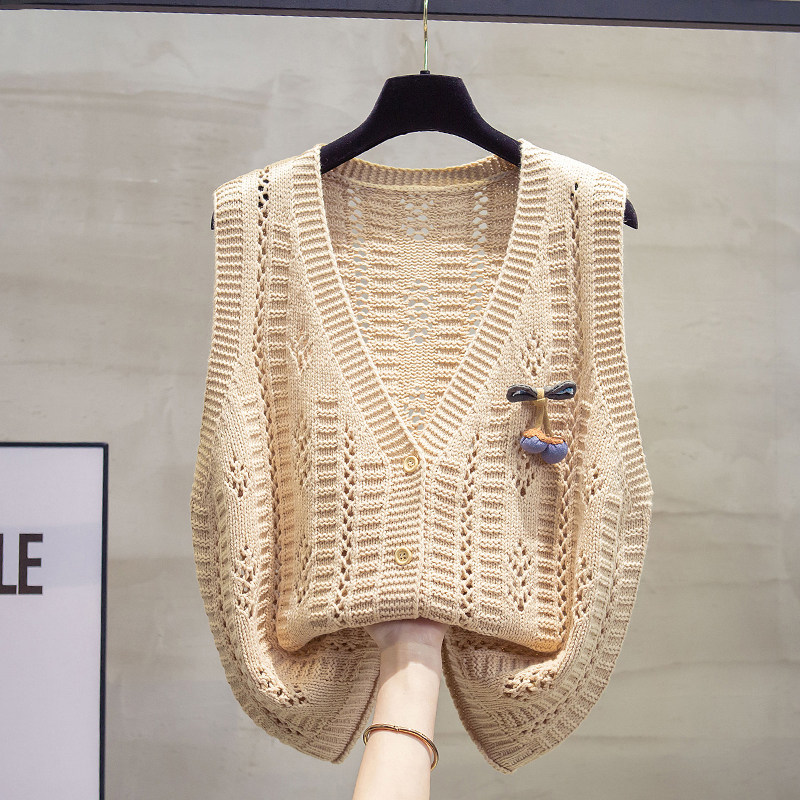 镂空v领针织开衫马甲背心女2024秋冬新款宽松外穿马夹毛衣坎肩潮,女装/女士精品,马夹,淘宝优惠券,粉丝福利购,淘宝优惠卷