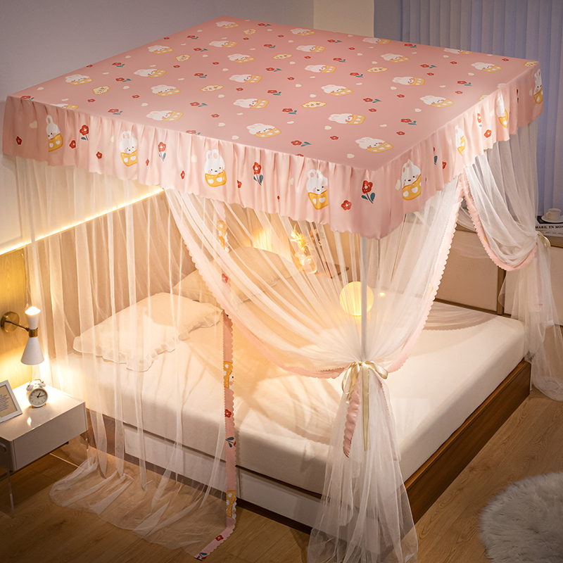 落地蚊帐家用卧室2022新款1米8大床公主防尘顶支架稳固纹账床帐gr