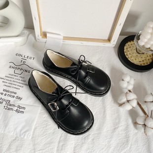 小皮鞋女英伦大头鞋日系可爱学生白色圆头系带百搭秋冬季深口单鞋