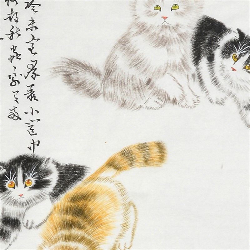 名画家孙菊生猫纯手绘装饰画国画水墨画房间画客厅画玄关画