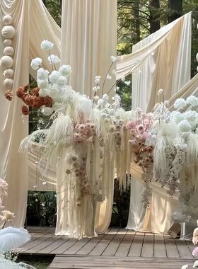 婚庆吊顶布幔香槟色弹力布料牛奶丝结婚装饰酒店婚礼舞Z台背景布