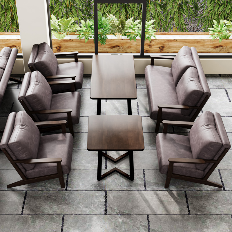 奶茶店咖啡厅酒吧清吧西餐厅桌椅组合冷饮店休息区实木卡座沙发椅