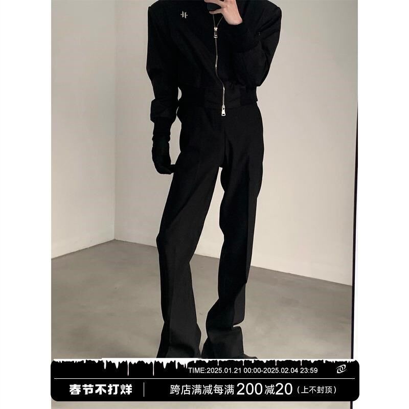 秋山风/小众高街vibe风开叉微喇叭西裤男垂坠感高级感堆积拖地裤