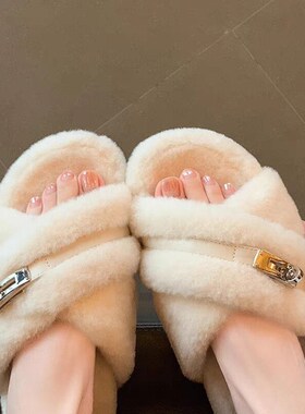 小码毛毛拖鞋女外穿313233网红厚底毛绒L棉拖鞋子毛茸茸鞋冬季加