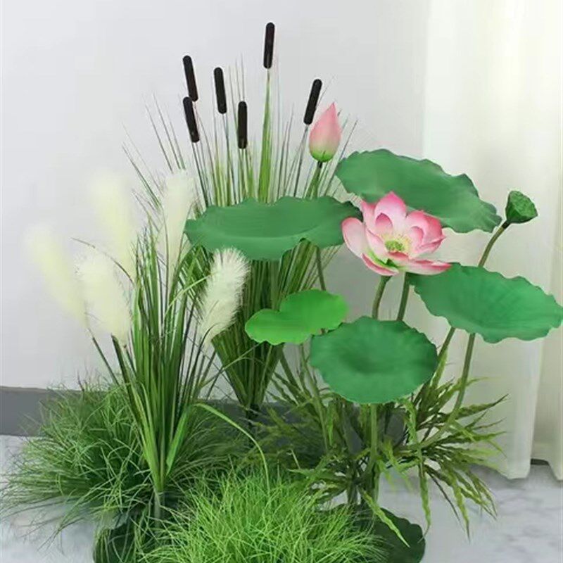 带杆仿真pu荷花装饰防水手感荷叶水池装饰舞N台造景表演道具景摆