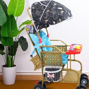 竹藤婴儿推车可坐可躺加大款夏季轻便宝宝儿童小推车藤椅彷竹藤车