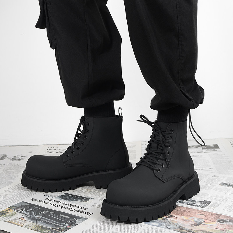 德比马丁靴男款黑色高帮皮鞋机车靴透气增高皮靴T子中帮男生翘头