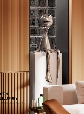 现代简约人物坐姿大摆件艺术雕塑玄关过道别墅楼梯下样板房装饰品