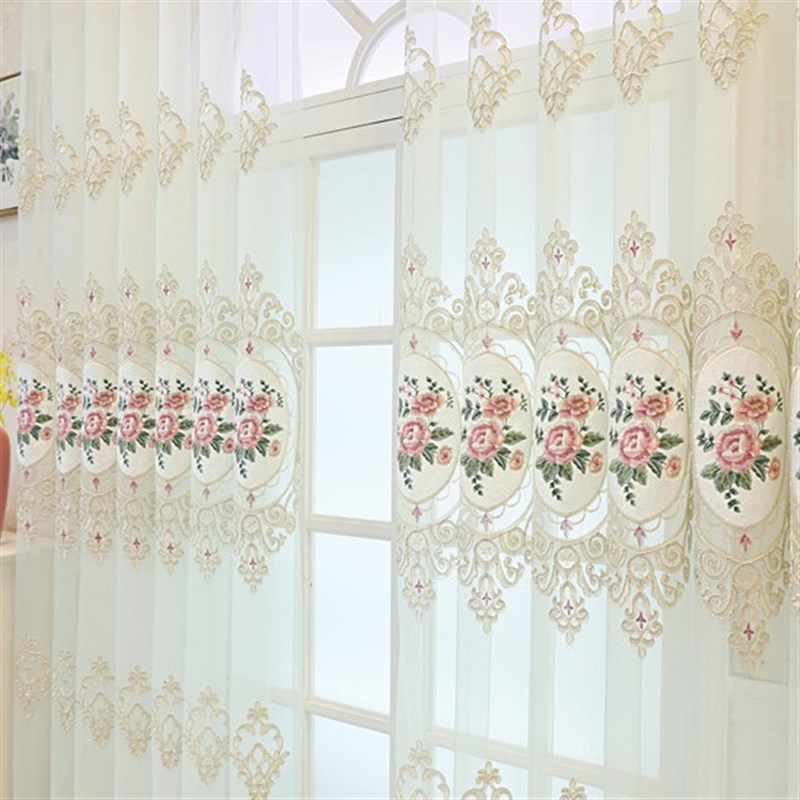简约欧式绣花窗纱窗帘成品客厅卧室阳台书房奢华大气刺绣绣花窗帘