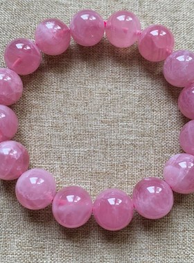 天然冰清楚马达加斯加粉红色水晶手镯,粉红色芙蓉石手镯,礼物的妇