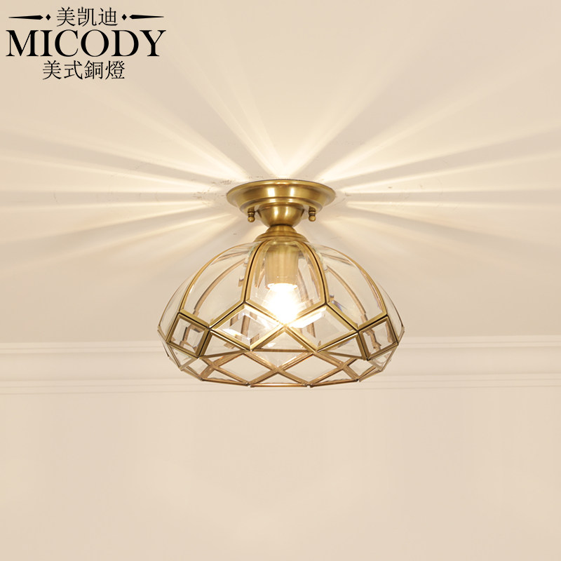 美式现代简约圆形LED过道玄关门厅阳台走廊书房卧室Y全铜吸顶灯