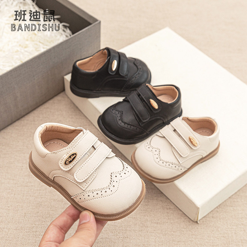 男宝宝小皮鞋秋冬季新款男小童棉鞋魔术贴加绒软底防滑婴儿学步鞋