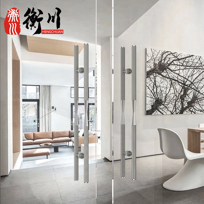 现代高档有框不锈钢玻璃门把手酒店包厢大门拉手加厚金色明装定制