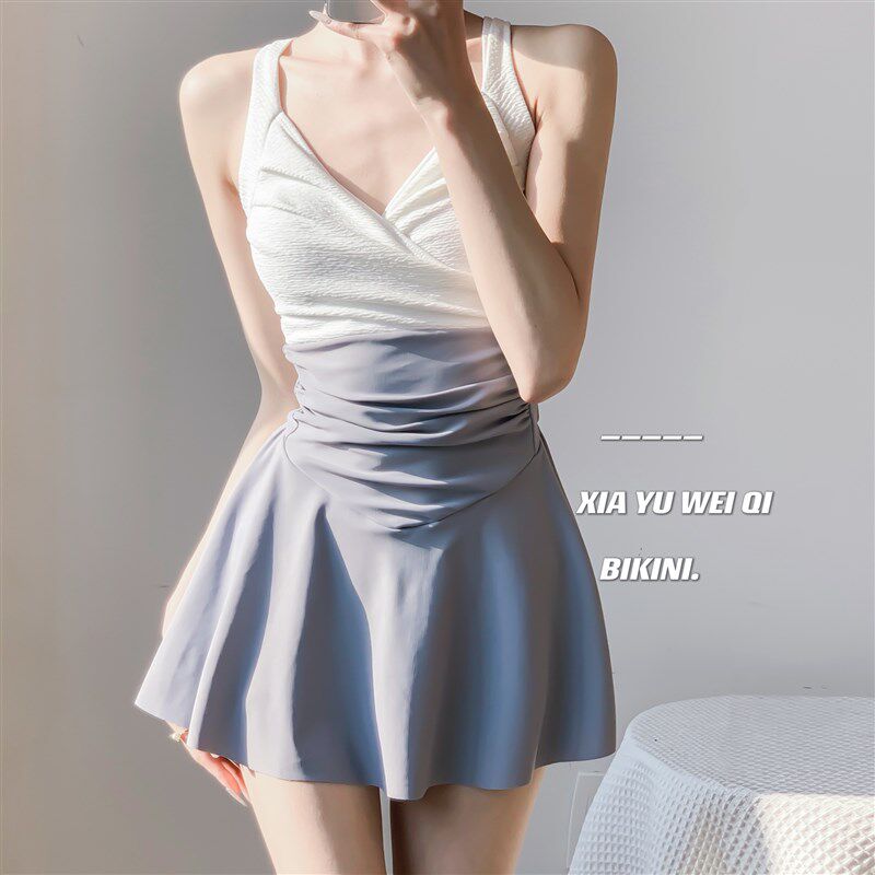 泳衣女夏季e连体保守小胸聚拢小个子遮肚显瘦高级感超仙三亚游泳