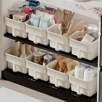 带把手橱柜收纳盒厨房高柜吊柜家用整理盒带轮收纳筐深柜储物筐