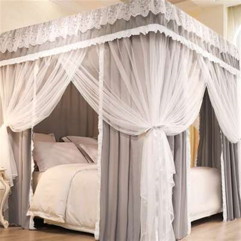 新款公主风遮光床帘蚊帐一体式家用卧室防尘顶加厚床幔落地小清新