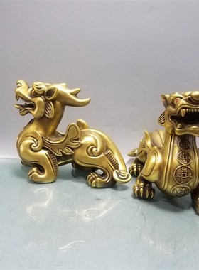 铜貔貅摆件一对公母金钱纯铜貔貅家居客厅店铺皮丘摆设开业礼品
