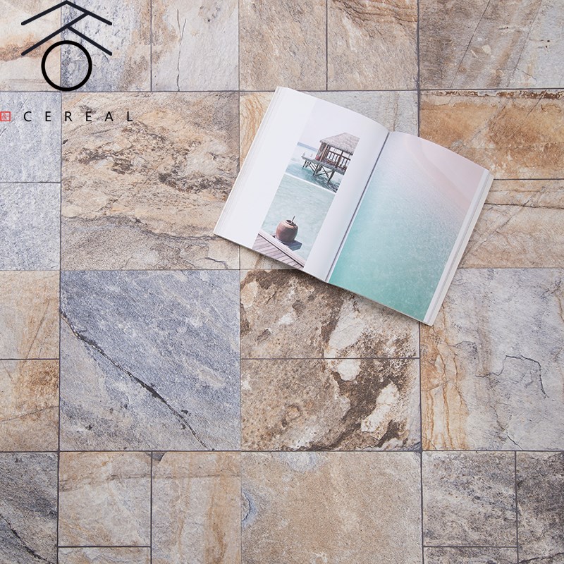 美式仿古客厅院子地砖庭院砖防滑耐磨撞色岩石纹仿古砖600x600