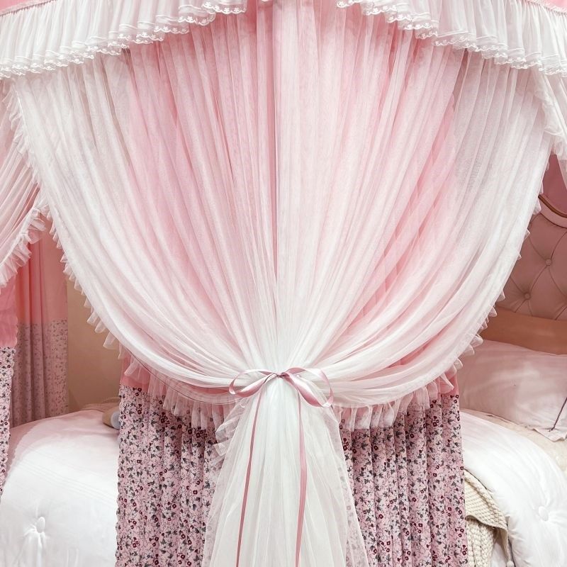 韩式遮光落地宫廷蚊帐家用2024新款防风床帘床幔支架杆加厚加粗