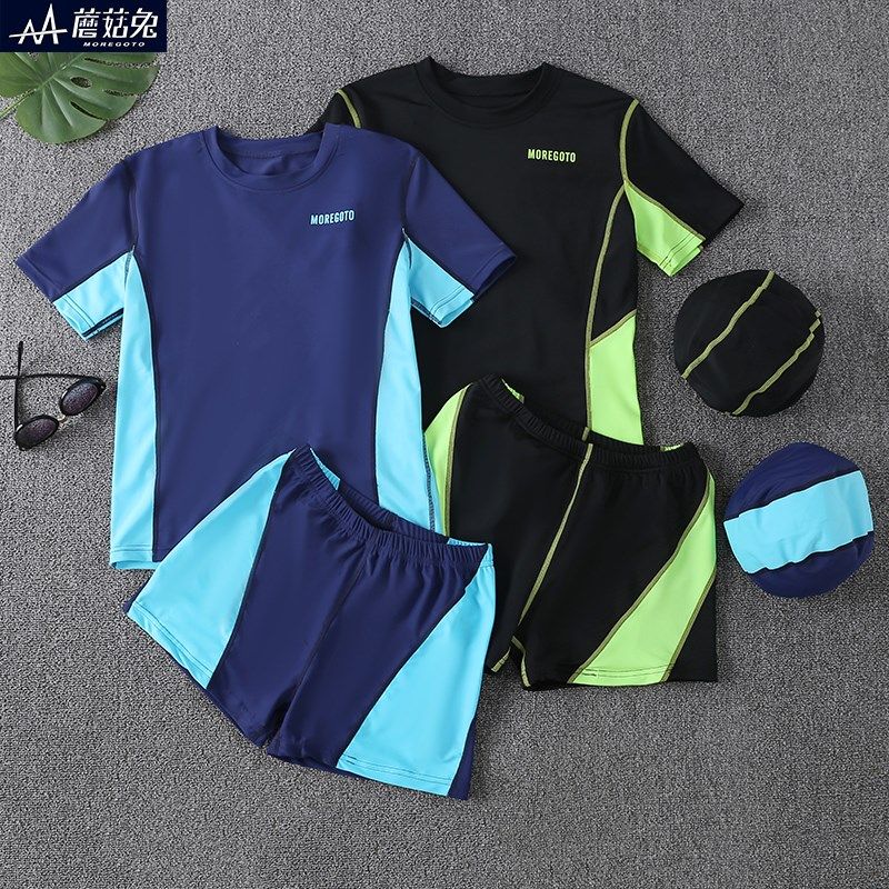 胖童泳衣b男童夏季两件式套装加肥加大码儿童青少年游泳衣男孩高