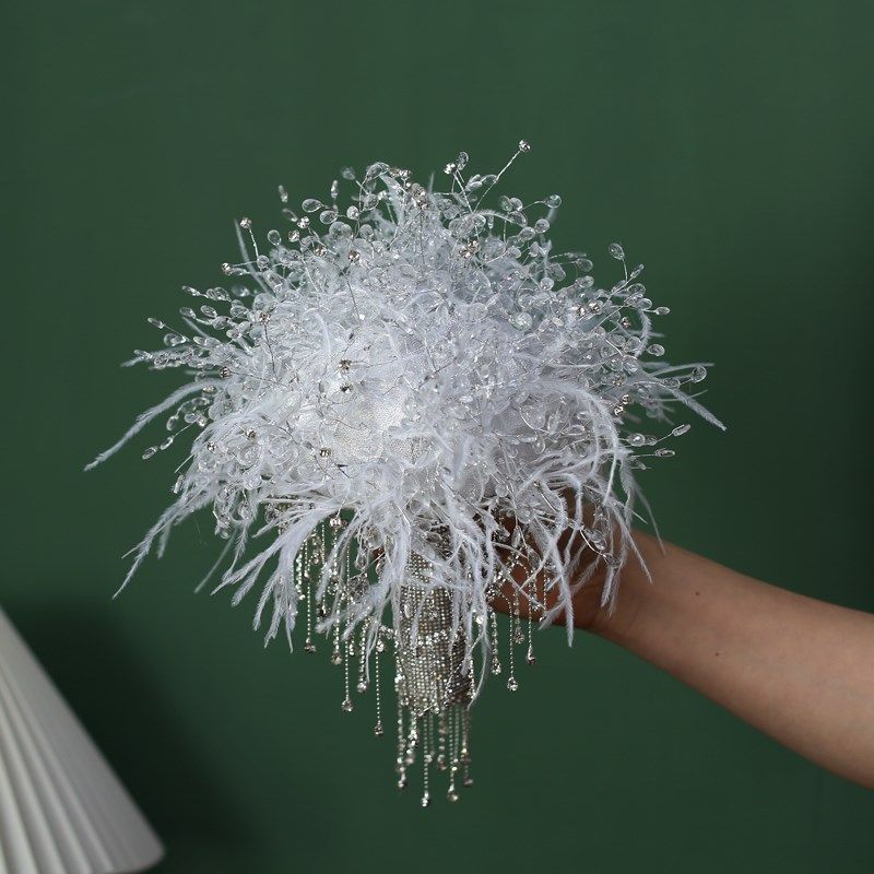 流苏水钻羽毛新娘手捧花婚礼手工材料包闺蜜结婚礼物新婚成品摄影,鲜花速递/花卉仿真/绿植园艺,新娘手捧花,淘宝优惠券,粉丝福利购,淘宝优惠卷