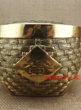 纯铜五谷丰登年年有余铜坛聚宝盆储物罐家居饰品粮仓工艺品摆件