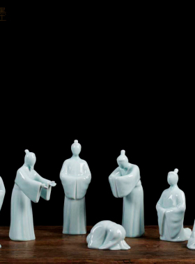 礼义之邦现代中式陶瓷摆件古典人物装饰品客厅玄关雕塑工艺品摆设