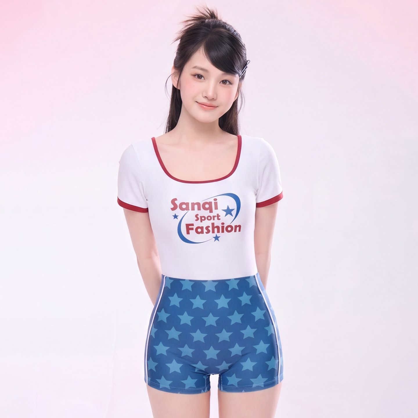 大码泳衣女胖MM游泳馆连体平角半袖保守温泉游泳衣微胖遮肉泳装