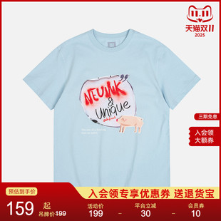Neuink T恤 猪加索联名抽象艺术小猪涂鸦字母通勤印花宽松百搭短袖