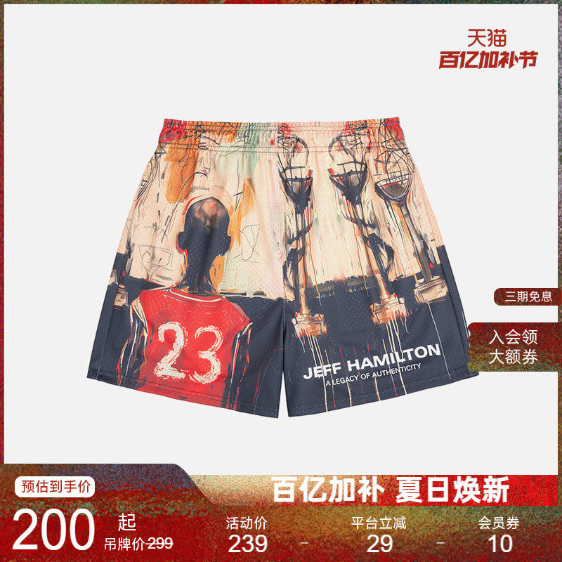 Neuink jeff hamilton新款美式街头OG球星火焰涂鸦篮球短裤男款