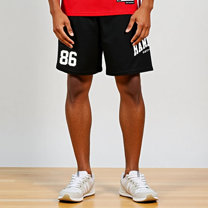 Neuink jeff hamilton针织短裤字母印花沙滩裤宽松篮球裤纯棉bf风
