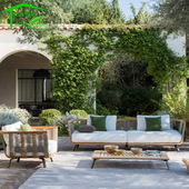 北欧户外沙发庭院花园转角编绳沙发组合柚木室外防水防晒售楼处