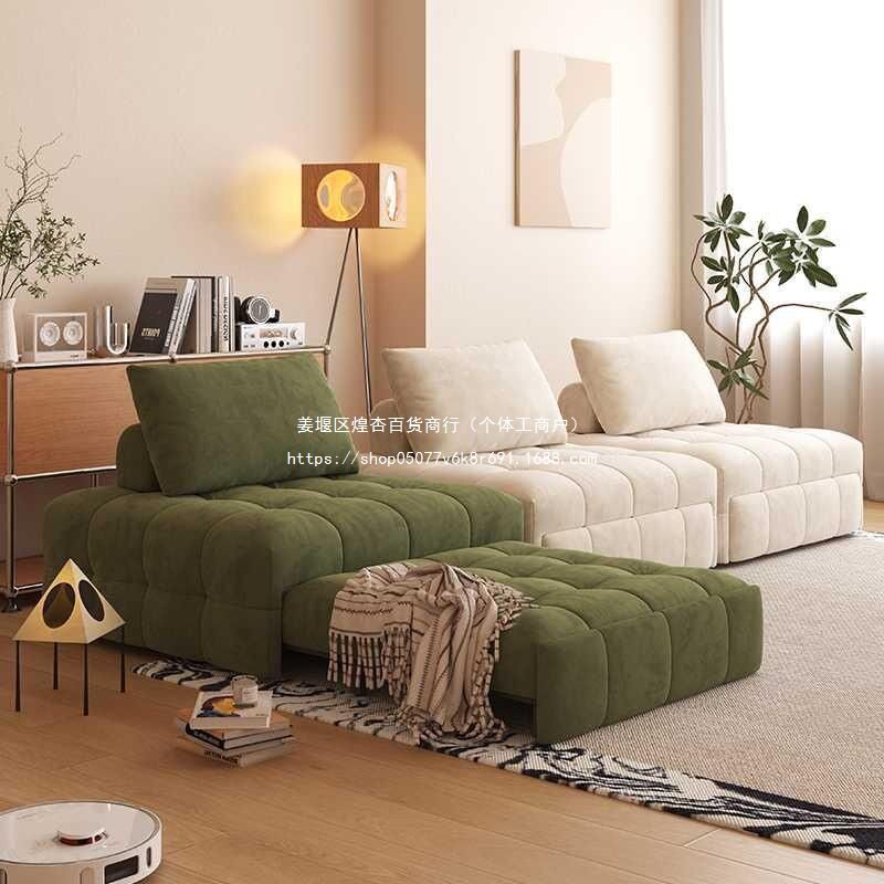 小户型奶油风布艺伸缩沙发床