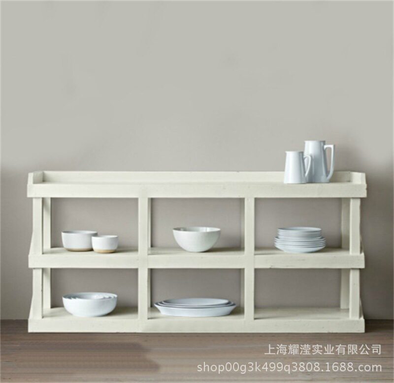 美式实木餐边柜定制家具橡木白色做旧餐具收纳柜餐厅备餐柜储物柜