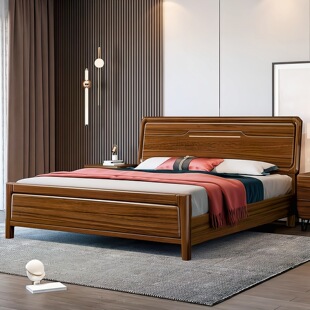 新中新乌金木实木床轻奢高档1.8米主卧大床双人床1.5米单人床婚床