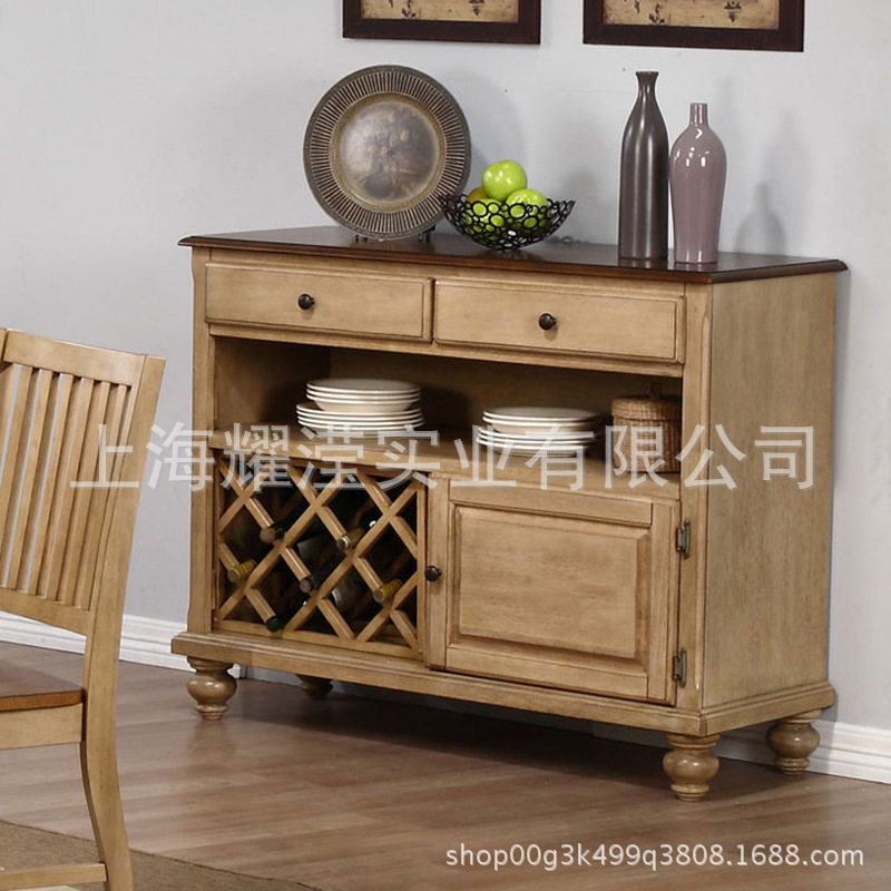 美式实木酒柜定制家具复古做旧橡木单门餐厅储物柜餐具收纳柜地柜