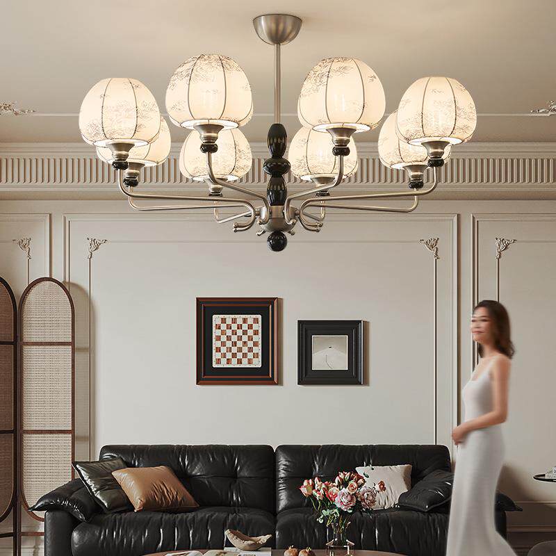 法式中古风客厅灯复古卧室美式复古高端大气手工布艺灯罩餐厅吊灯