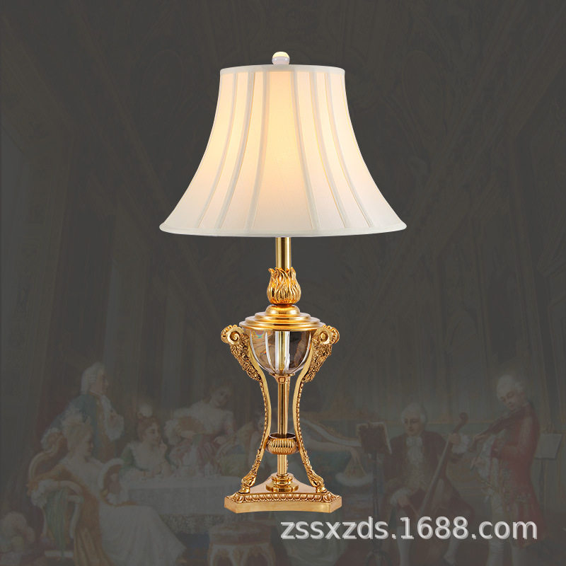 法式全铜水晶台灯欧式别墅客厅台灯卧室床头台灯书房台灯轻奢台