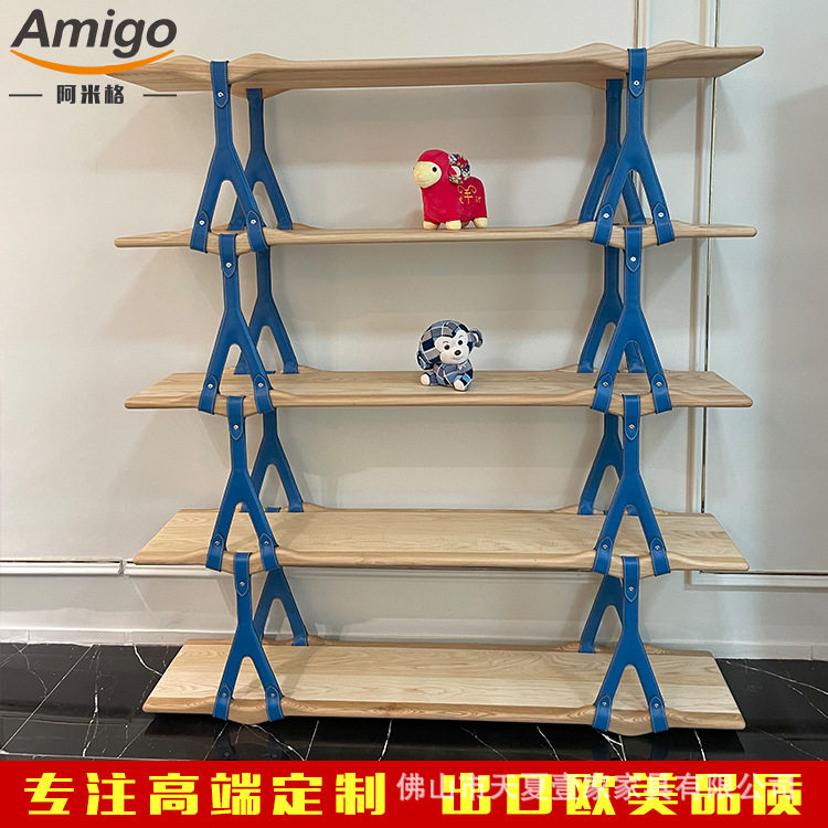 意式极简马鞍皮白蜡木五层书架
