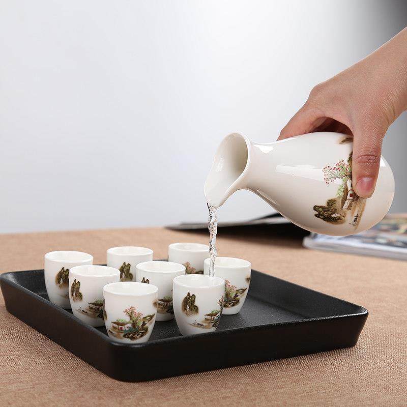 陶瓷酒杯套装白酒杯小酒壶日式9件套彷古分酒壶醒酒具烈酒杯清酒
