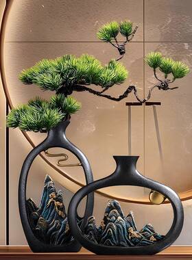 新中国禅宗风格博古架装饰景观花瓶饰品客厅酒柜家江山花瓶工艺品