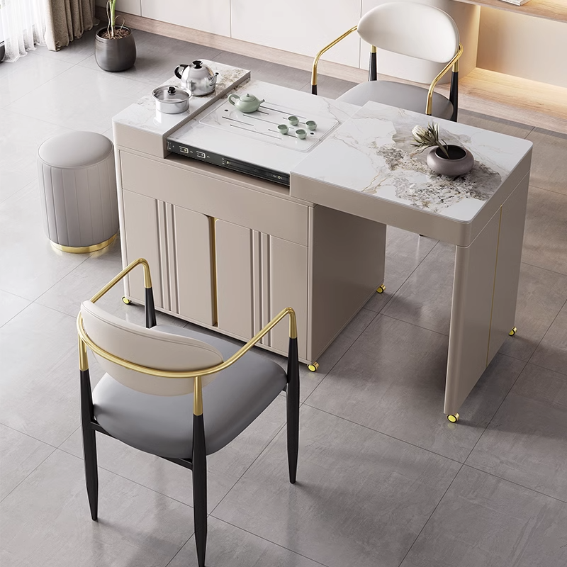 阳台茶桌现代伸缩小型茶车功夫茶套装一体家用轻奢岩板可移动茶台