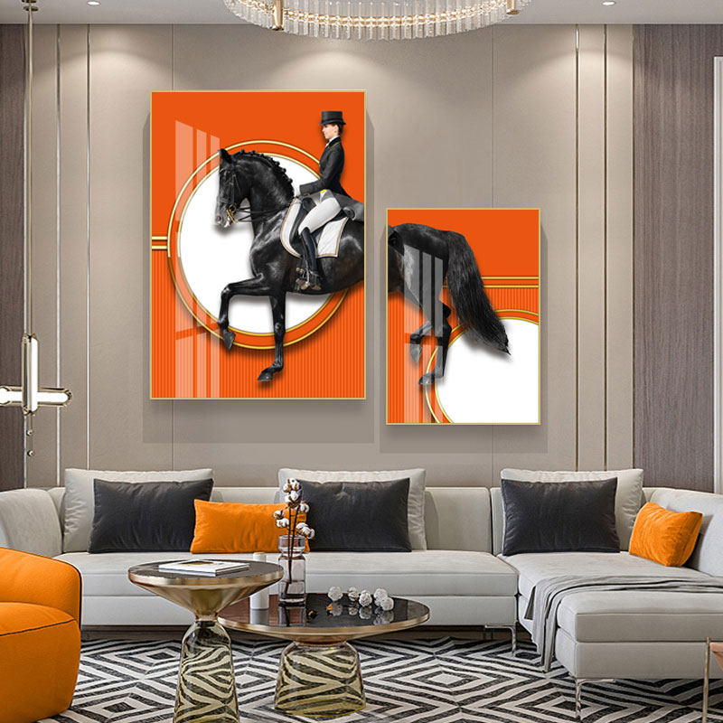 客厅骏马奔驰装饰画沙发背景墙现代轻奢高级感挂画美女骑士壁画